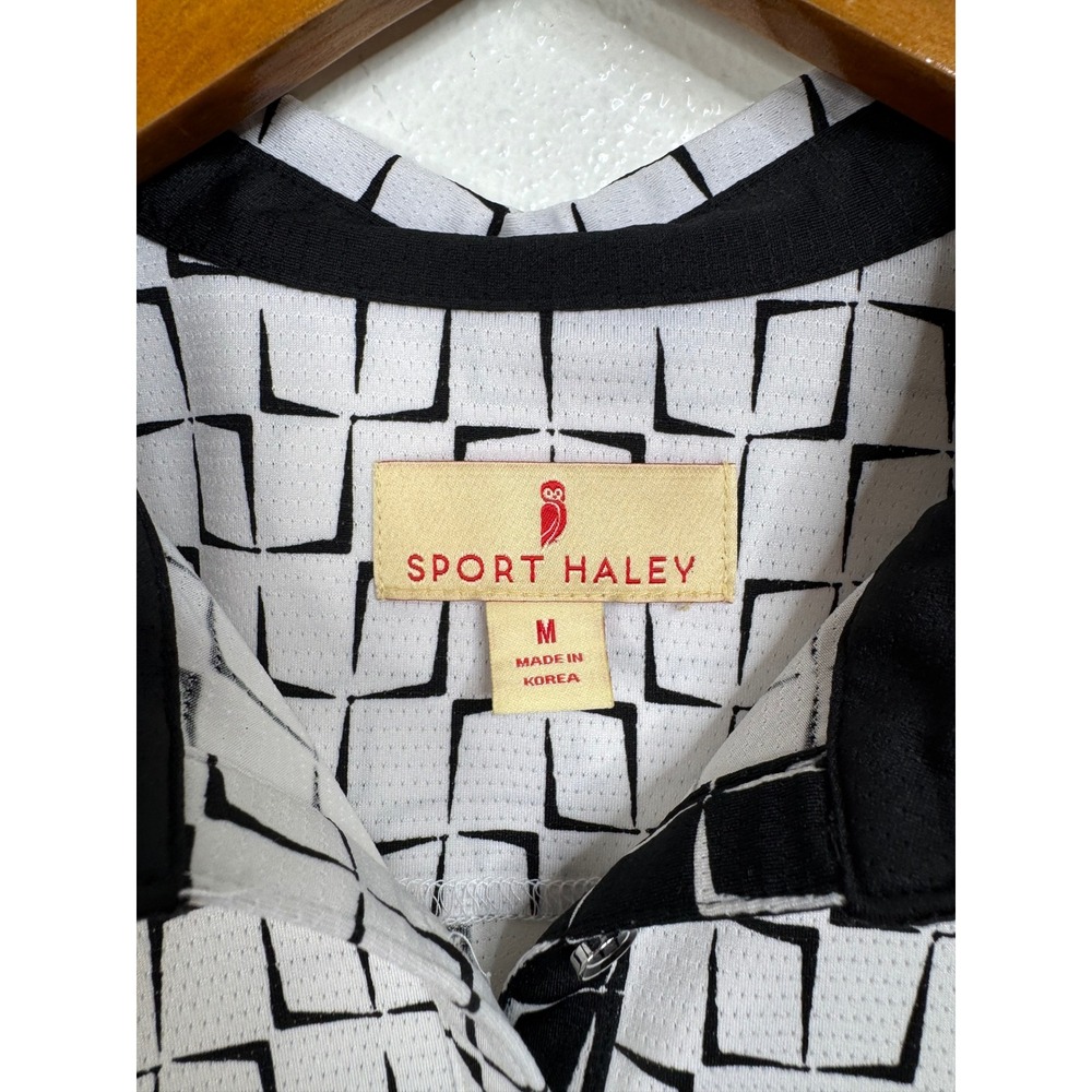 Sport Haley Womens Sleeveless Golf Polo Shirt White Black Geometric Print Size M - Picture 3 of 5
